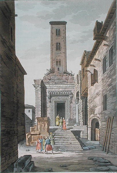 Aesculapius-tempelet, Split, Jugoslavia, ca. 1820 (farget gravering) av Vittorio Raineri