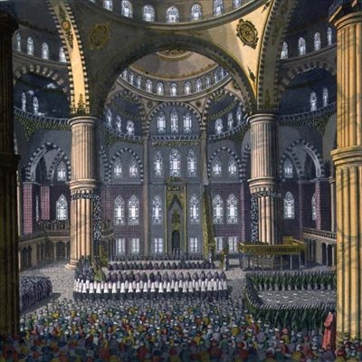 Feiringen av festivalen til Mewlod i moskeen til sultanen Ahmed, plate 41 fra del III, bind I av 