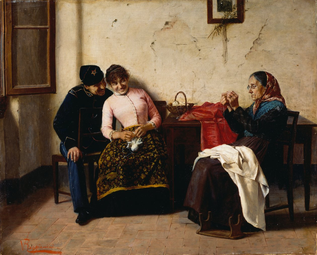 Frieren, av Vittorio Reggianini (1858-1938), olje på lerret, 65x59,5 cm av Vittorio Reggianini