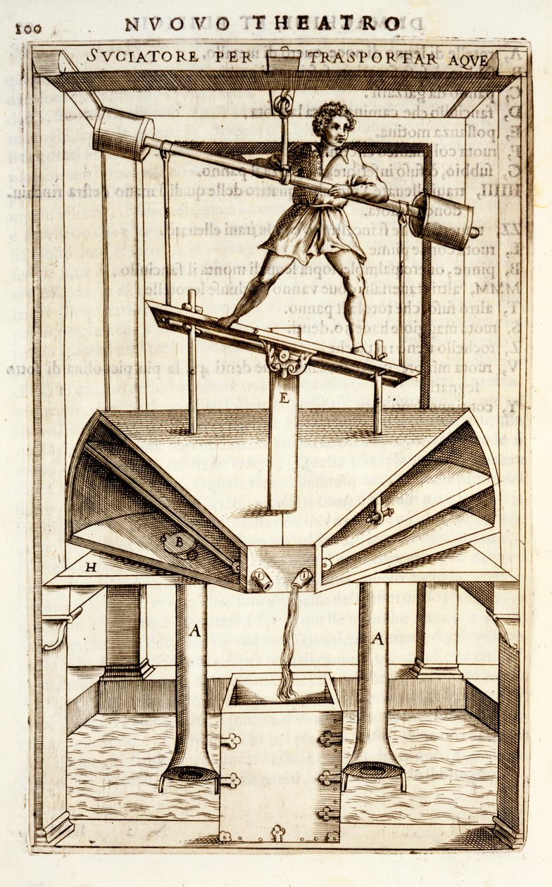 Hydraulisk pumpemaskin for vann i bevegelse, 1607 av Vittorio Zonca