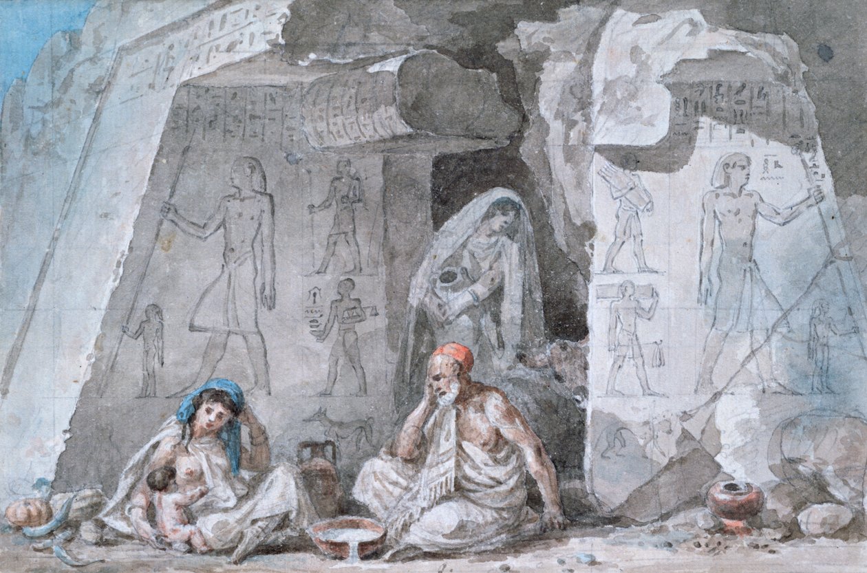 Egyptisk familie utenfor en gammel grav, 1800-tallet av Vivant Denon