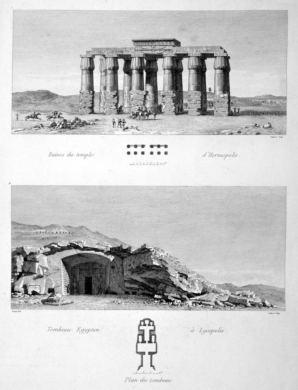 Temple of Hermopolis og egyptiske graver i Lycopolis, 1802 av Vivant Denon