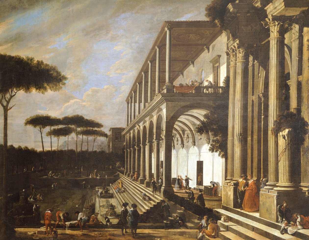Fest i Villa of Poggioreale, av Viviano Codazzi (ca. 1604-1670) av Viviano Codazzi