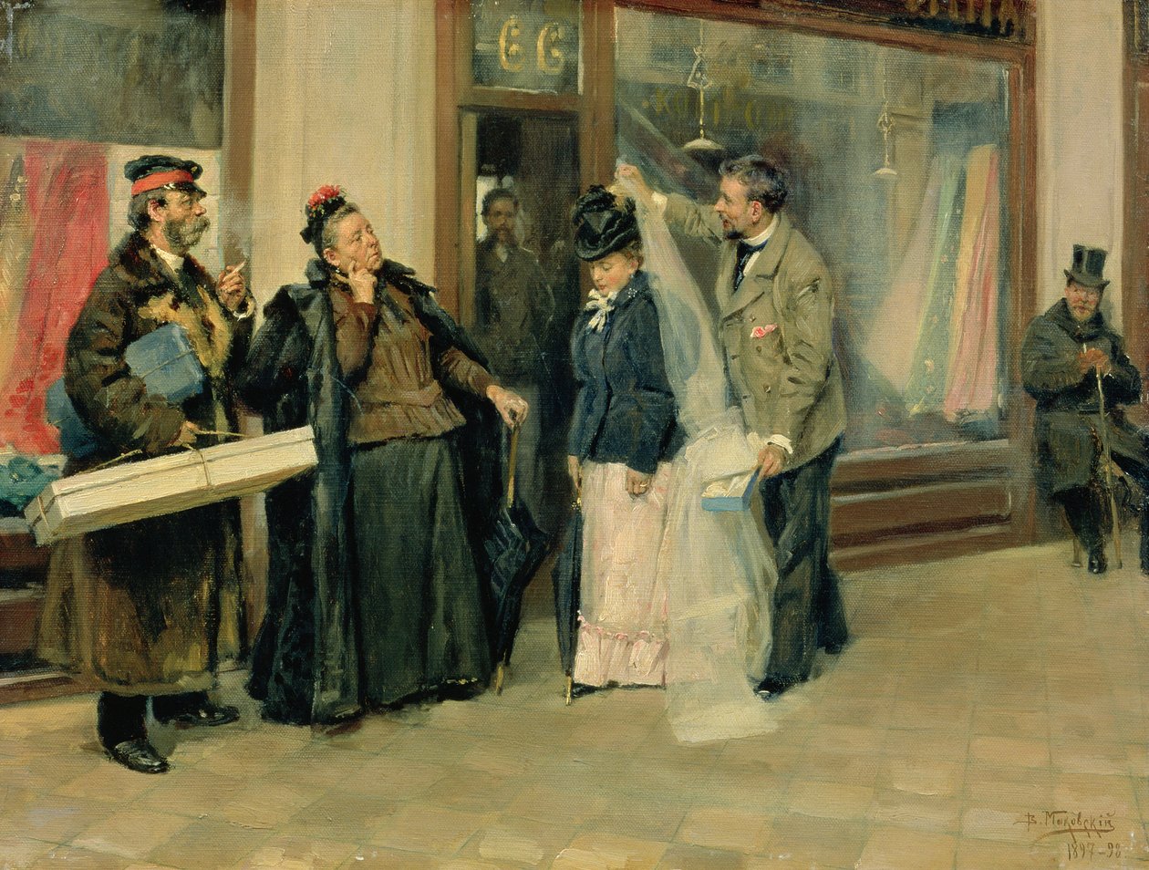Valget av bryllupsgaver, 1897-98 av Vladimir Egorovic Makovsky