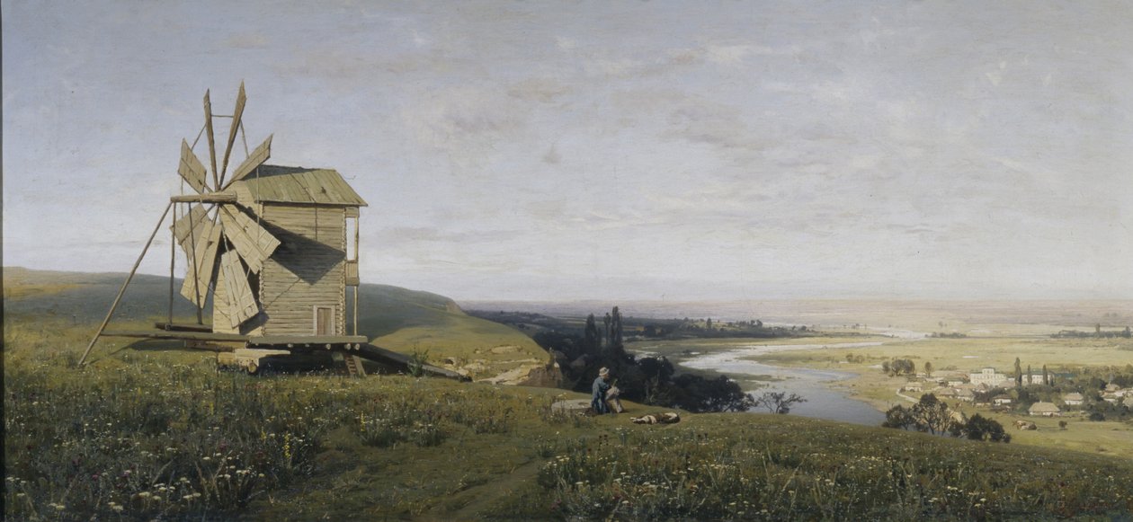 Ukrainsk landskap med vindmølle, 1882 av Vladimir Donatovich Orlovsky