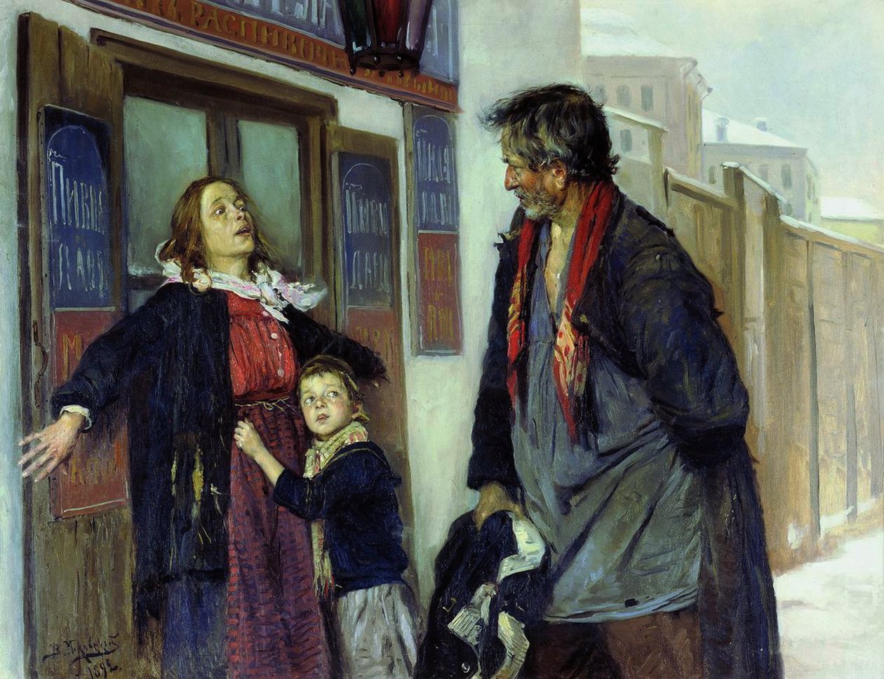 Jeg slipper ikke inn!, 1892 av Vladimir Egorovic Makovsky