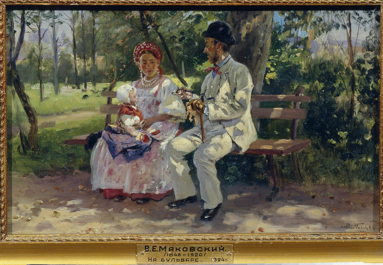 På Boulevarden. Maleri av Vladimir Yegorovich Makovsky (Makovsky, Makovskij) (1846-1920), olje på lerret av Vladimir Egorovic Makovsky