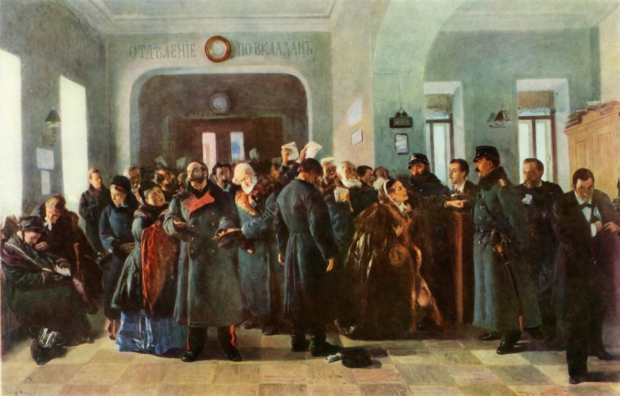 Banken kollapser, 1881, 1965. av Vladimir Egorovic Makovsky