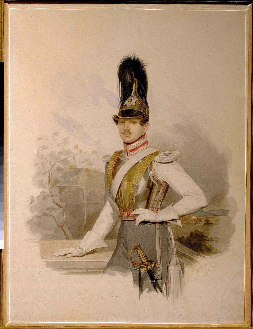 Portrett av grev Valentin Grigoryevich Stroganov (1801-1833) (portrett av grev V.G.Stroganov). verk av Vladimir Ivanovich Hau (Gau) (1816-1895), akvarell på papir, før 1832. Russisk kunst av Vladimir Ivanovich Hau
