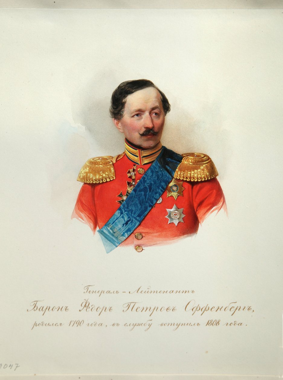Portrett av general baron Fyodor Petrovich von Offenberg (1789-1857) (Fra albumet til de keiserlige hestevaktene) - Hau (Gau), Vladimir Ivanovich (1816-1895) - 1846-1849 - Akvarell på papir - Institutt for russisk litteratur IRLI (Pushkin-huset), St. Pete av Vladimir Ivanovich Hau