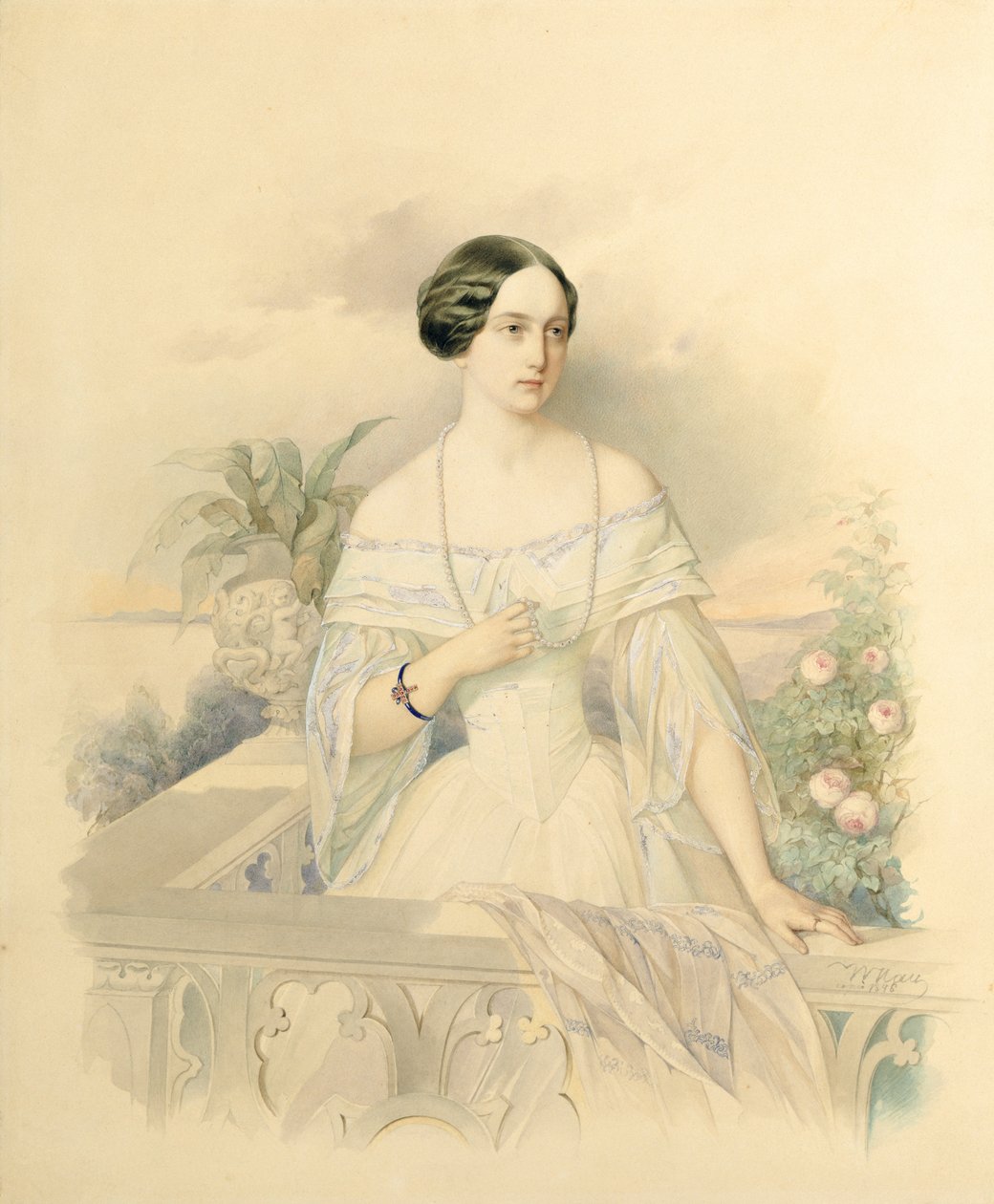 Portrett av storhertuginne Olga Nikolaevna, 1846 (wc på papp) av Vladimir Ivanovich Hau