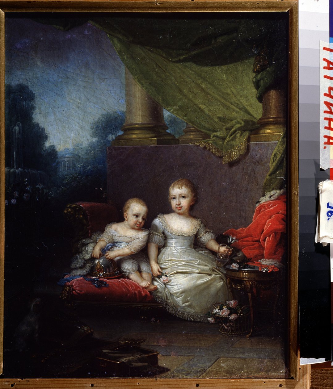 Portrett av storhertuginne Anna Pavlovna og storhertug Nicholas Pavlovich som barn. (Portrett av storhertuginne Anna Pavlovna og storhertug Nicolas Pavlovich, som barn). Verk av Vladimir Lukich Borovikovsky (eller Borovikovsky) (1757-1825). olje s av Vladimir Lukich Borovikovsky