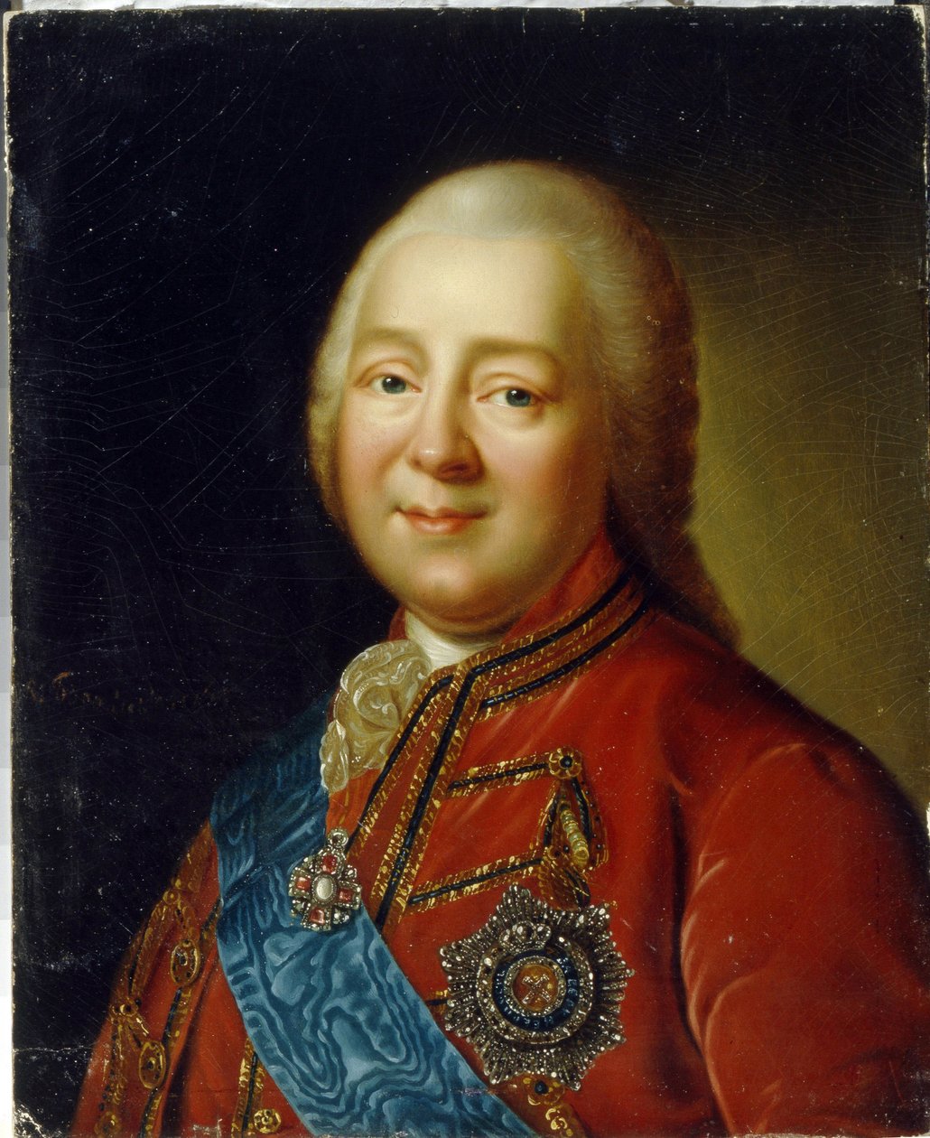 Portrett av general en grev Nikita Ivanovich Panin (1718-1783). (Portrett av general grev N. I. Panin). Maleri av Vladimir Lukich Borovikovsky (eller Borovikovski) (1757-1825), olje på papp, sent på 1700-tallet, russisk kunst. Statens kunstmuseum i Kirgisi av Vladimir Lukich Borovikovsky