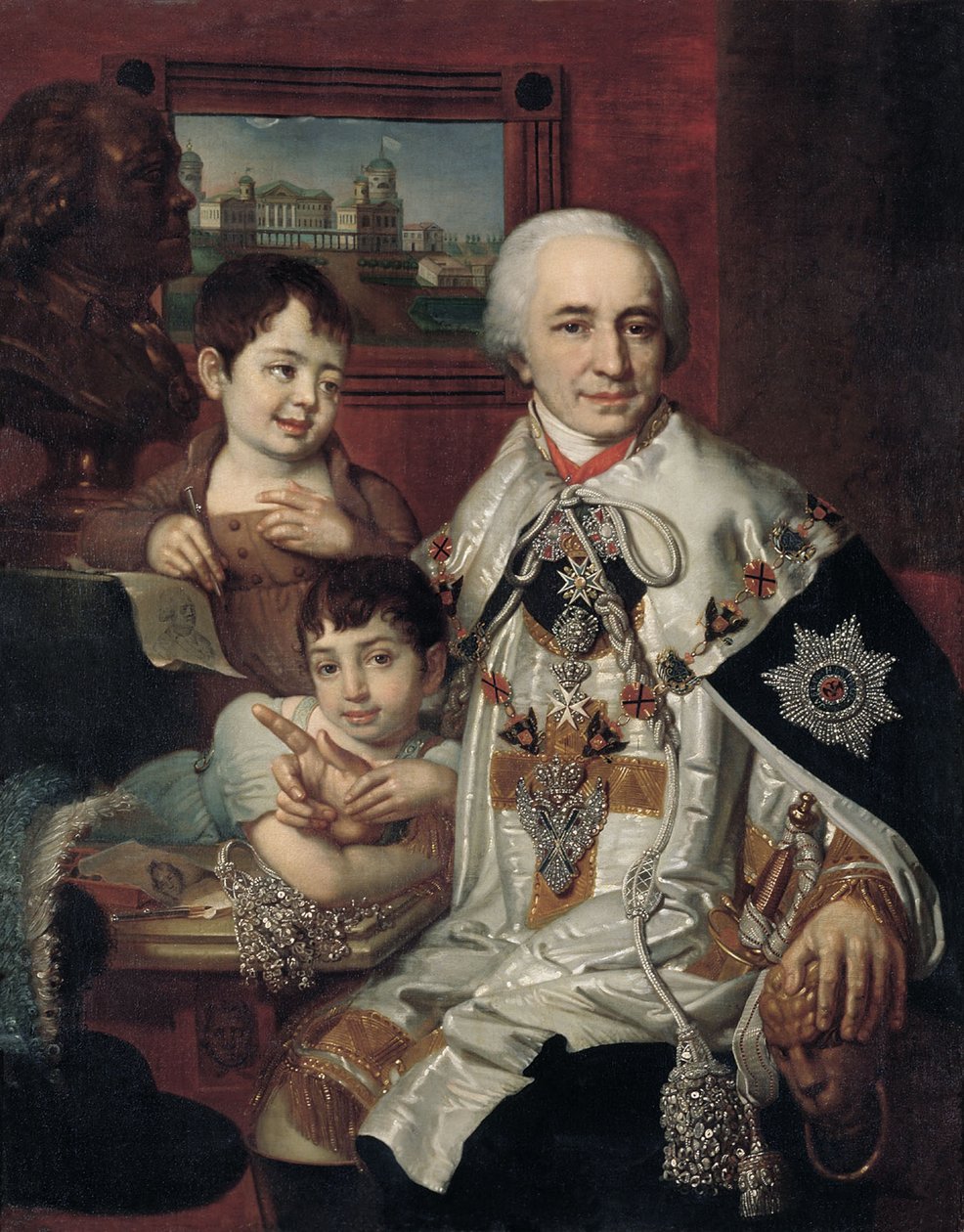 Portrett av admiral grev Grigory Grigoryevich Kushelev 1754-1833 med barn, 1801 av Vladimir Lukich Borovikovsky