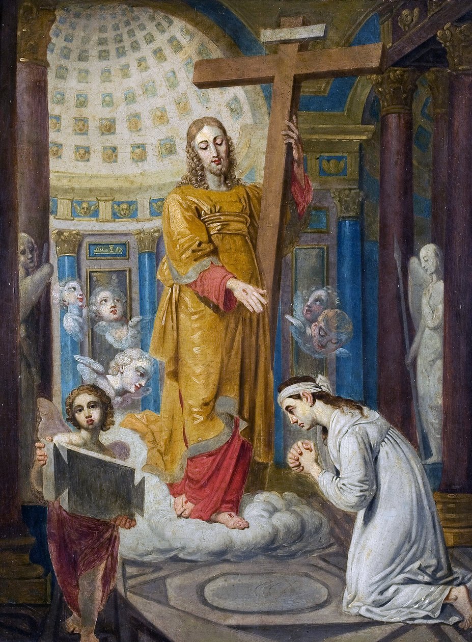 Kristi tilsynekomst med korset til Ekaterina Filippovna Tatarinova (1783-1856) - av Borovikovsky, Vladimir Lukich (1757-1825). Olje på tre, størrelse: 44x34, tidlig på 1820-tallet, Statens russiske museum, St. Petersburg av Vladimir Lukich Borovikovsky