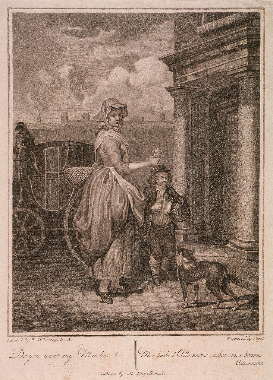 'Vil du ha noen fyrstikker', Cries of London, c1794 av Vogel