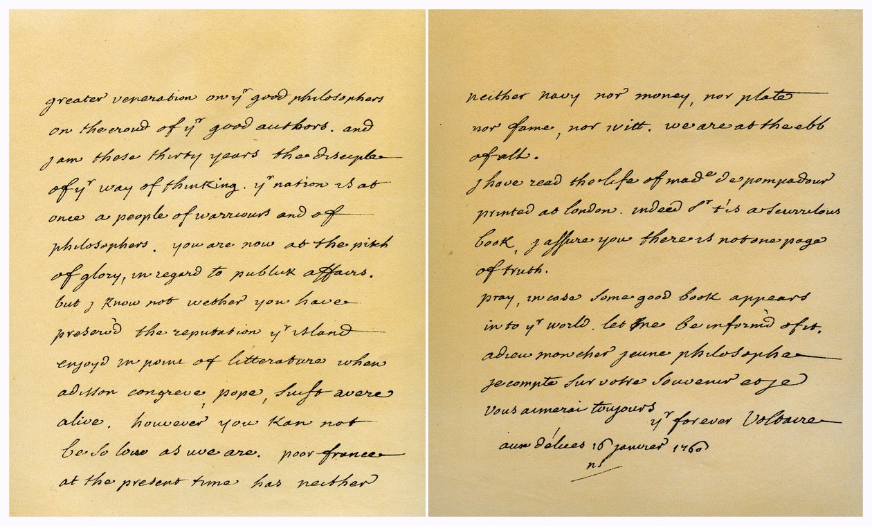 Brev fra Francois Marie Arouet de Voltaire til George Keat, 16. januar 1760. av Voltaire