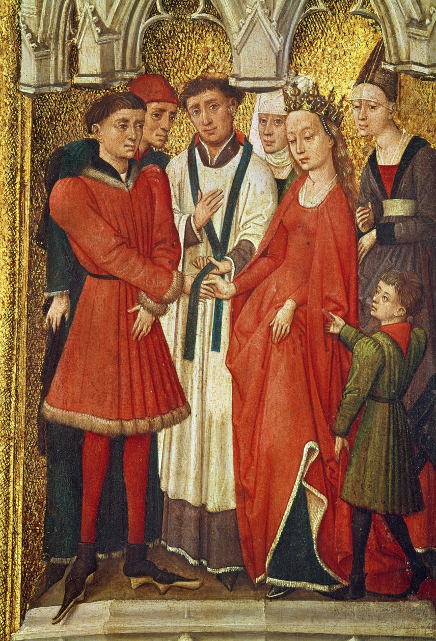 Redemption Triptych: Sacrament of Marriage, fra serien med små bilder som skildrer sakramentene rundt det sentrale bildet av korsfestelsen, ca. 1460 av Vrancke van der Stockt