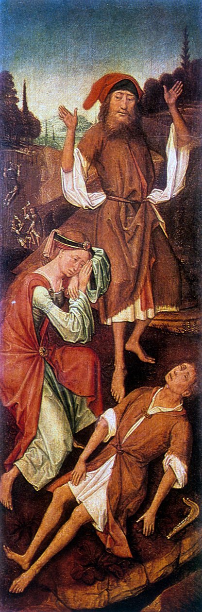 Adam og Eva gråter over evnens legeme, c1440-1495. av Vrancke van der Stockt