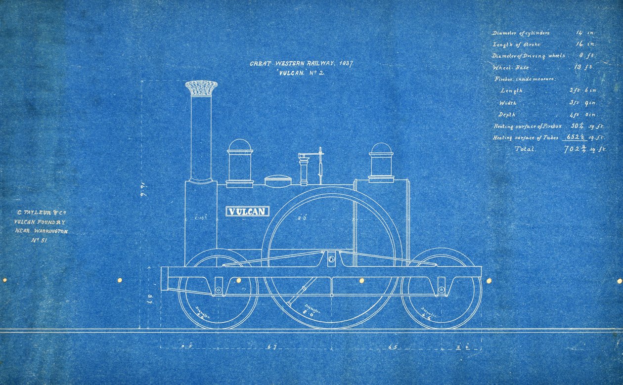Great Western Railway `Vulcan' No.2 av Vulcan Foundry C. Tayleur & Co