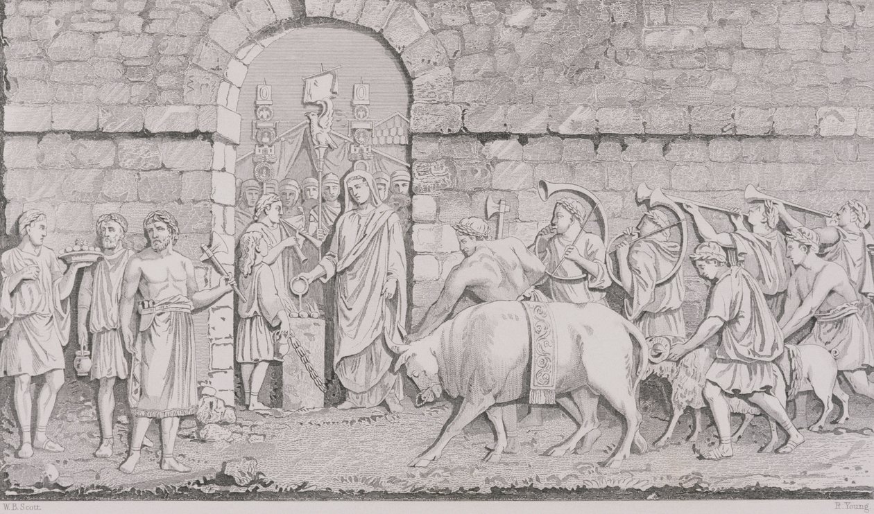 The Great Sacrifice of the Romans on Undertaking a War, gravert av R. Young, fra 