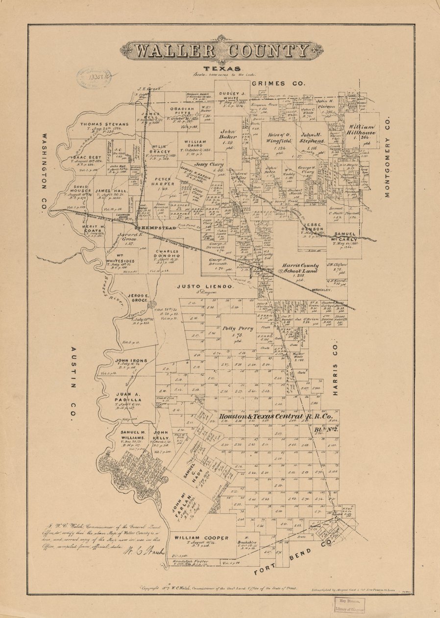 Waller County, Texas. av W. C. Texas. General Land Office; Walsh