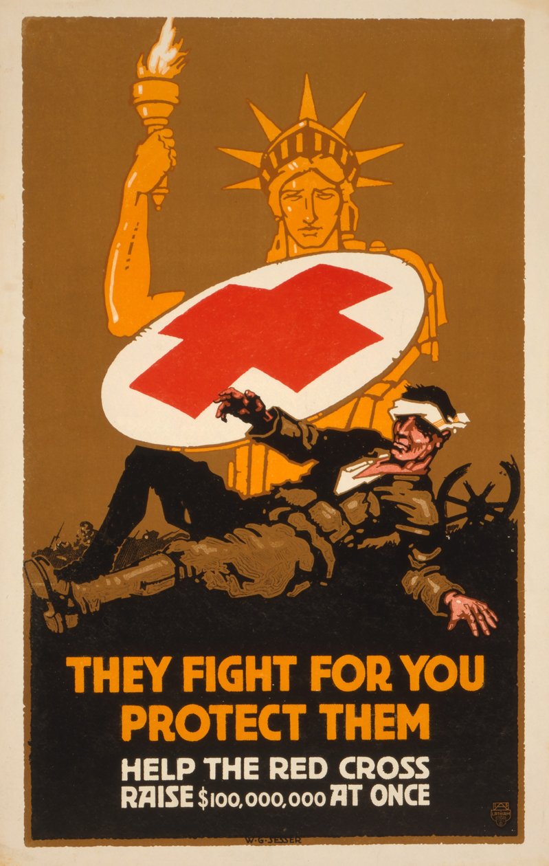 Innsamlingsplakat for Røde Kors, pub. 1917 av W. G. Sesser