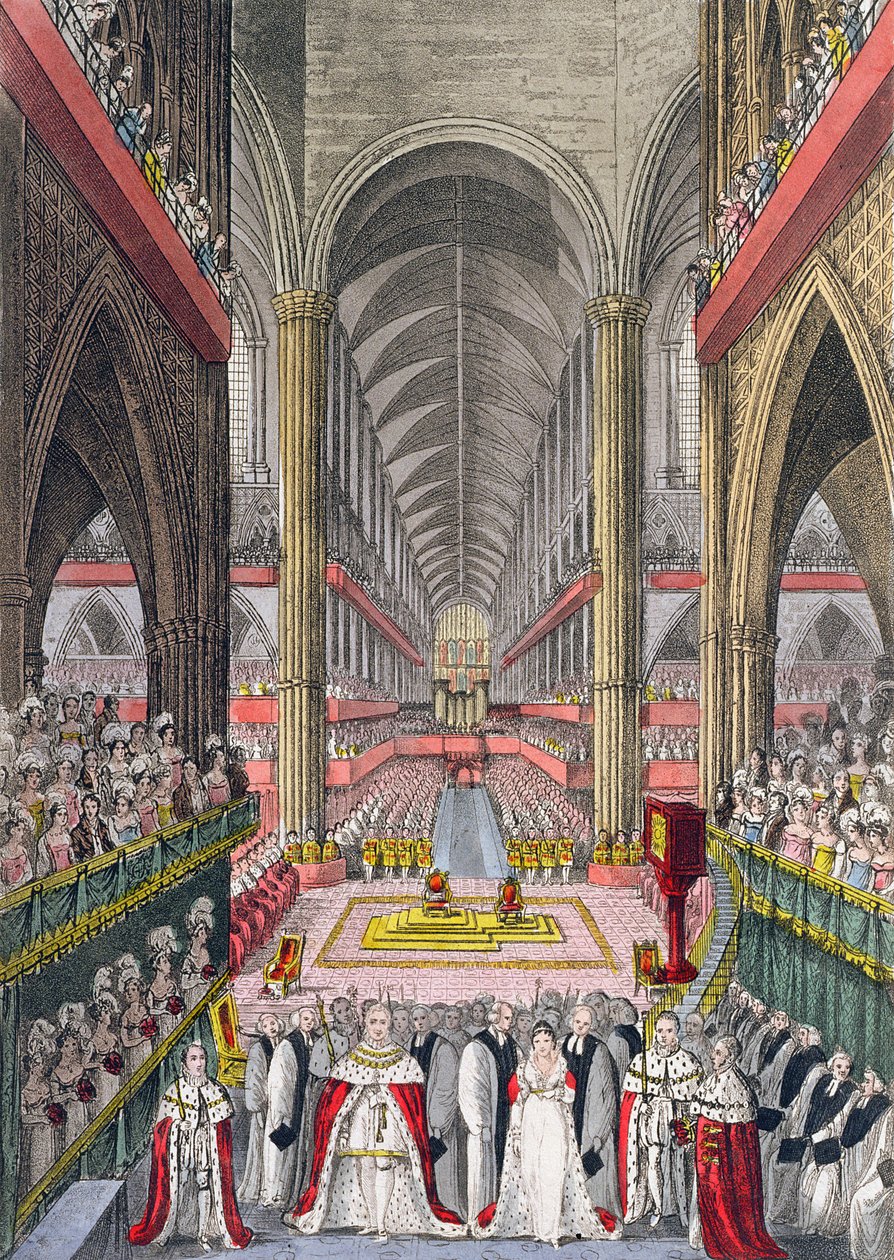 Kroningen av William IV (1765-1837) og Adelaide (1792-1849) i Westminster Abbey i 1830, 1831 (akvatint) av W. Read