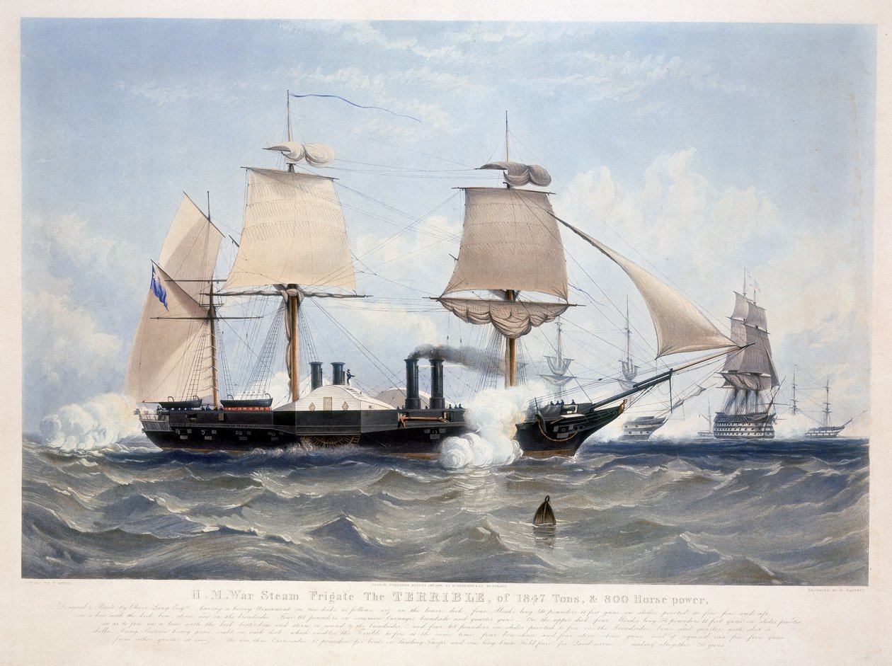 HMS Terrible, gravert av Henry Papprill (fl.1846-48) 1845 (akvatint) av W. after Knell