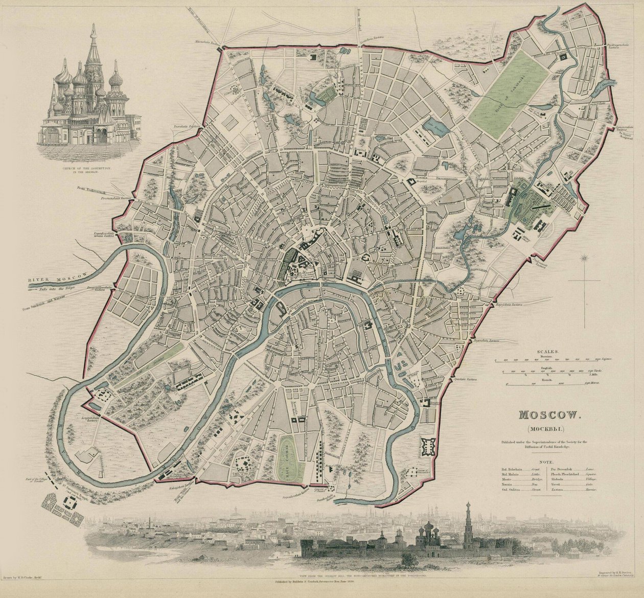 Kart over Moskva, 1836 av W.B. Clarke