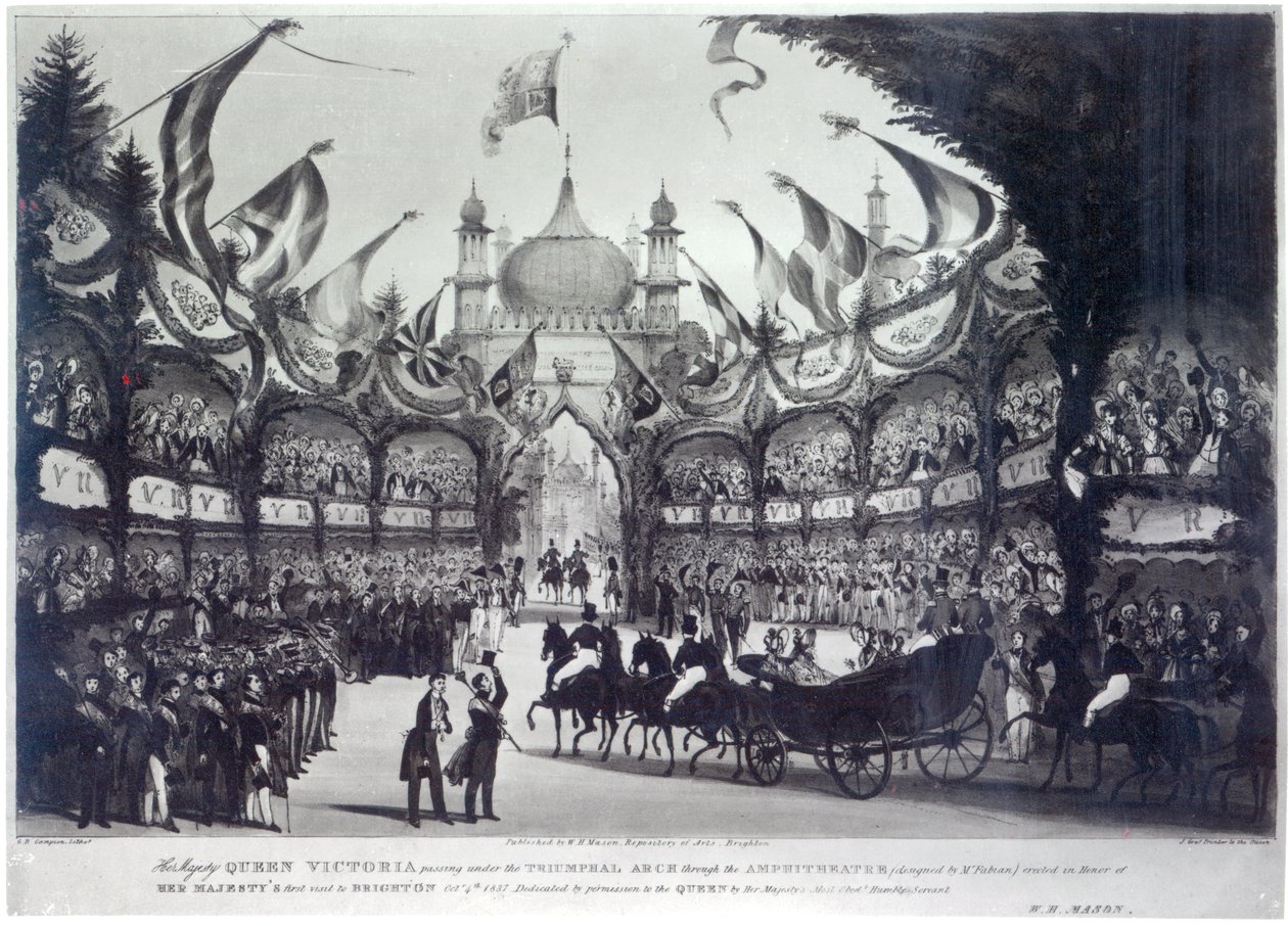 Dronning Victorias første besøk i Brighton, gravert av George Bryant Campion, 1837 av W.H. Mason