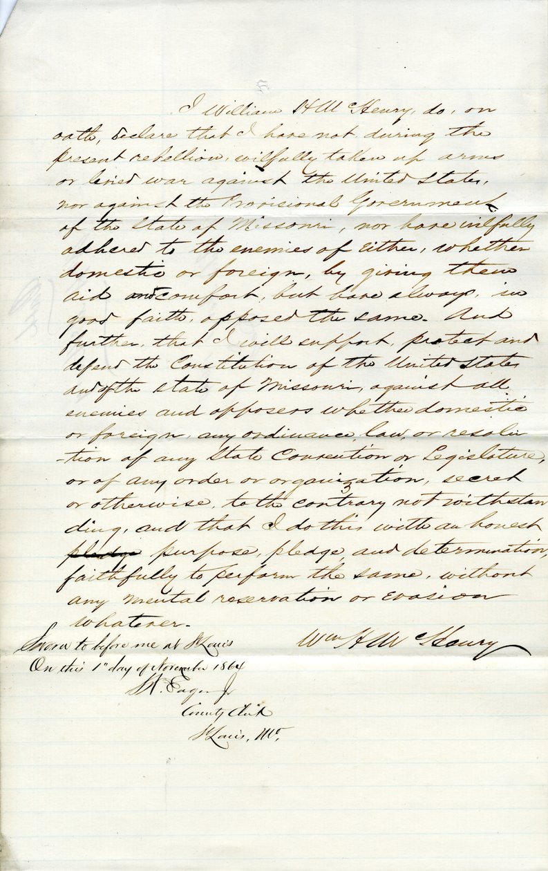 Lojalitetsed av William H. McHenry fra Missouri, St. Louis County av W.H. McHenry