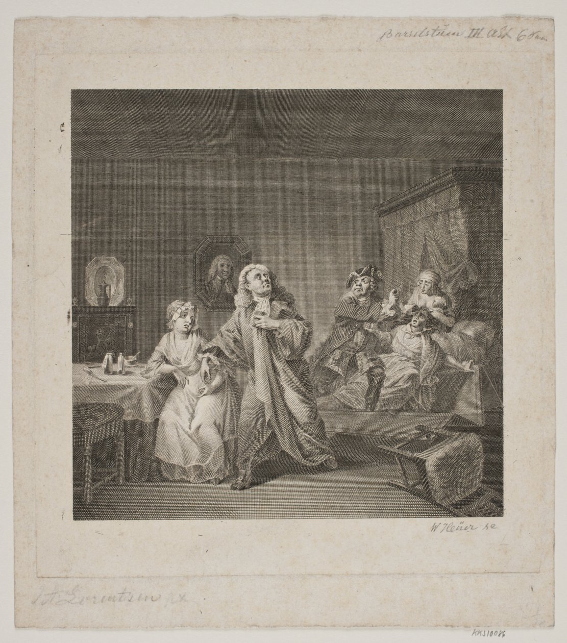 Fødeavdeling III. akt 6 scene. Gravering etter Lorenzens Holberggalleri. av WIlhelm Heuer