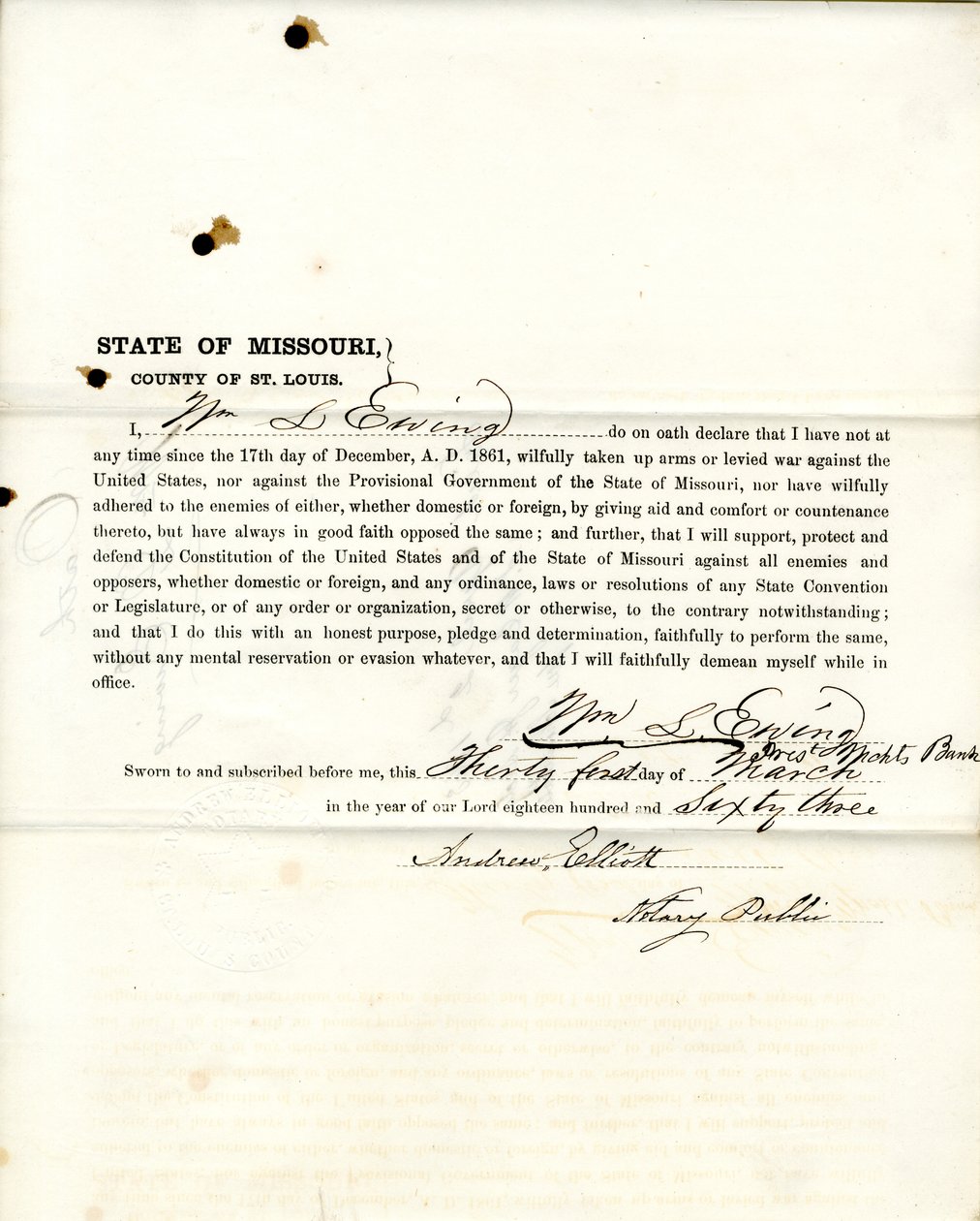 Lojalitet ed av Wm. L. Ewing i Missouri, fylket St. Louis av W.L. Ewing