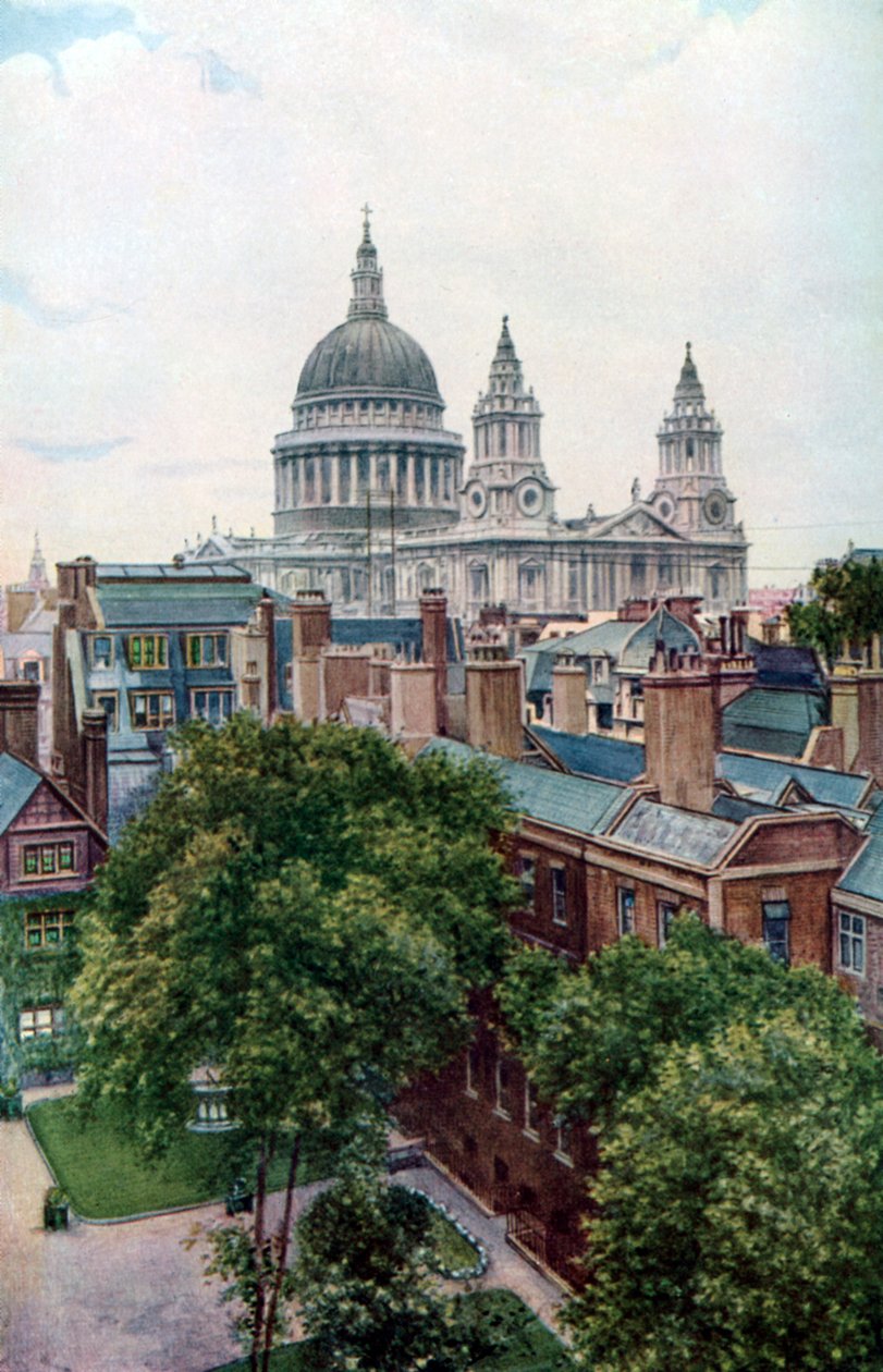 Utsikt fra Old Bailey mot St Pauls Cathedral, London, ca 1930-tallet. av W.S. Campbell