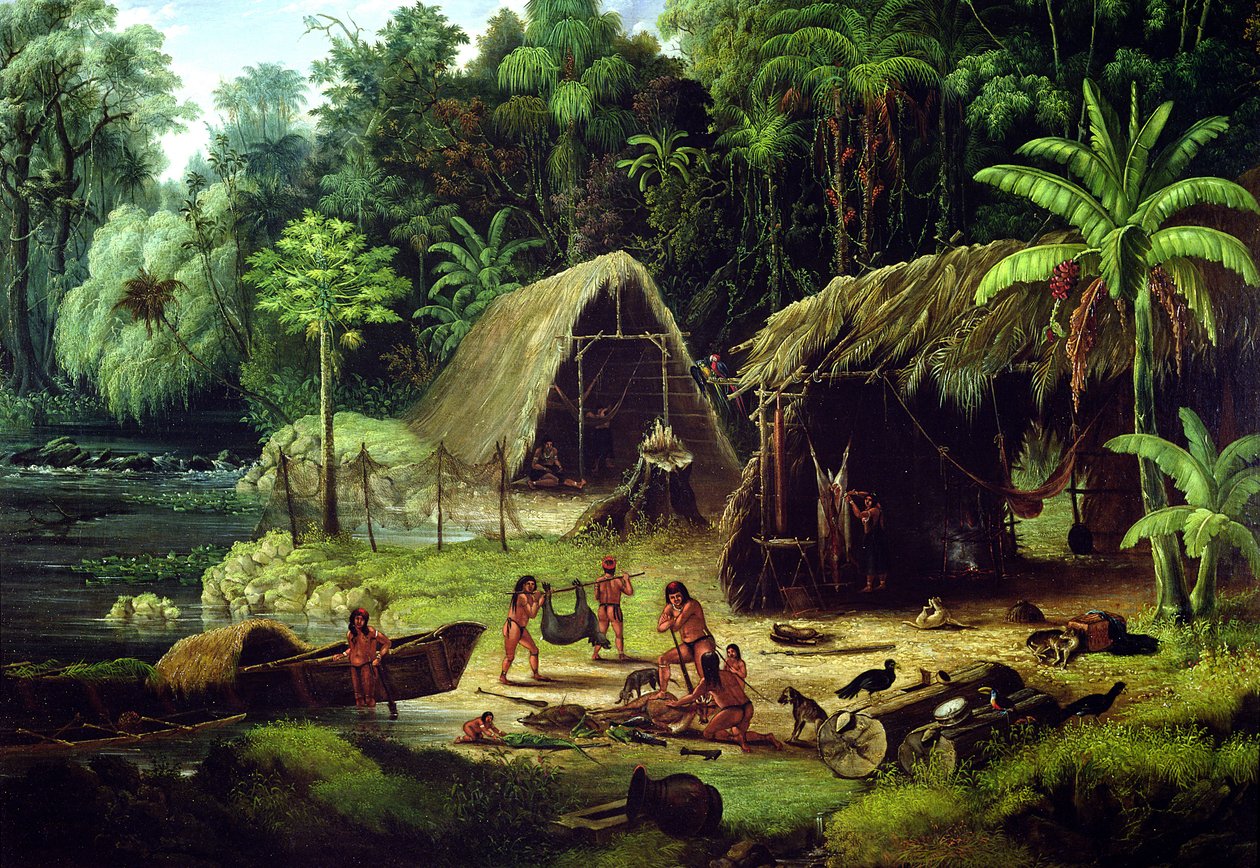Carib Village, Britisk Guyana, 1836 av W.S. Hedges