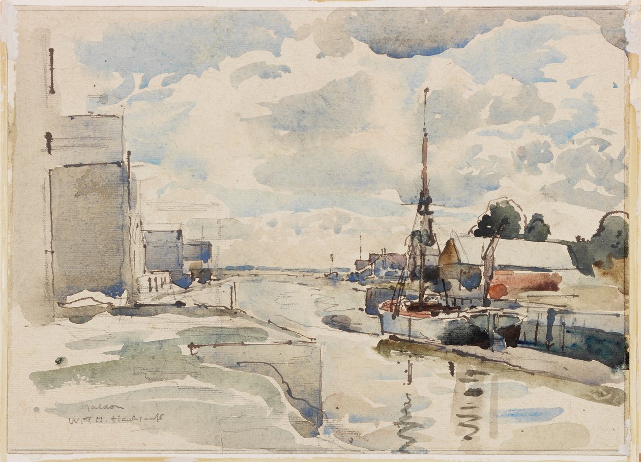 Maldon, Essex (kroppsfarge, blyant og wc på papir) av W.T.M. Hawksworth