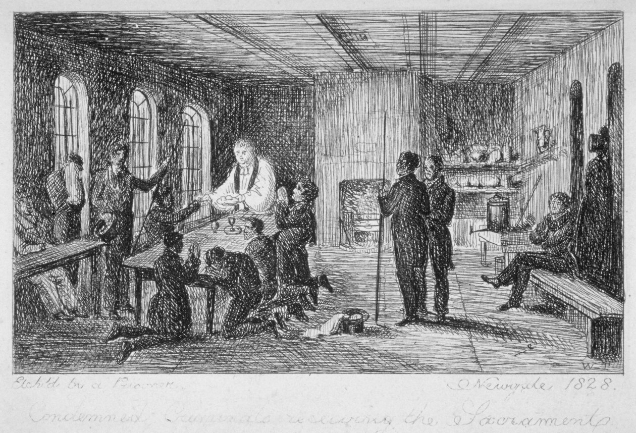 Inne i Newgate Prison, Old Bailey, City of London, 1828 av WT