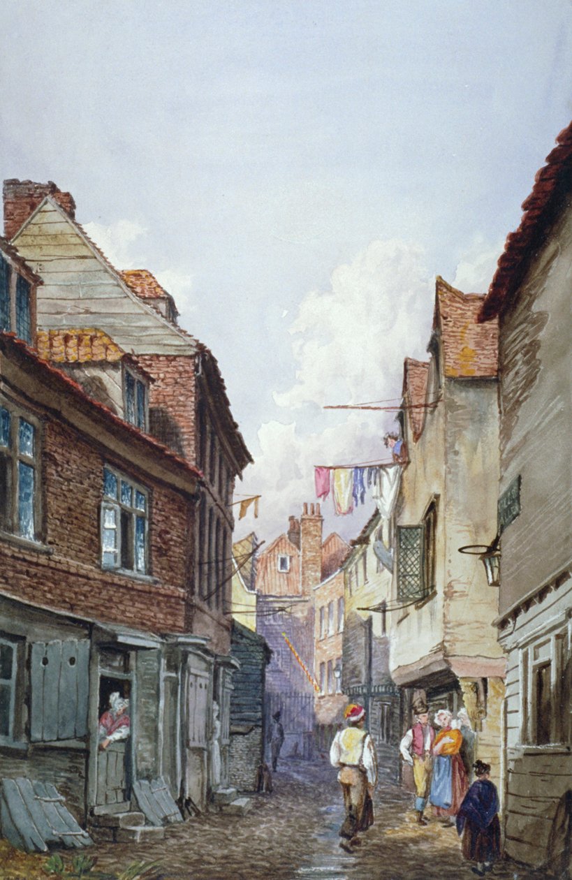 Utsikt over figurer i Glean Alley, Bermondsey, London, c1825 av W Barker