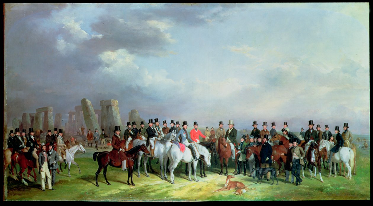 Wiltshire Great Coursing Meeting holdt på Amesbury, 16., 17., 18., 19. og 20. mars 1847, med Stonehenge Beyond, 1847 av W. Barraud