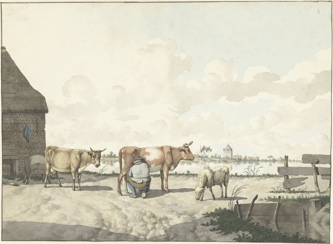 Melkende bonde av W. Barthautz