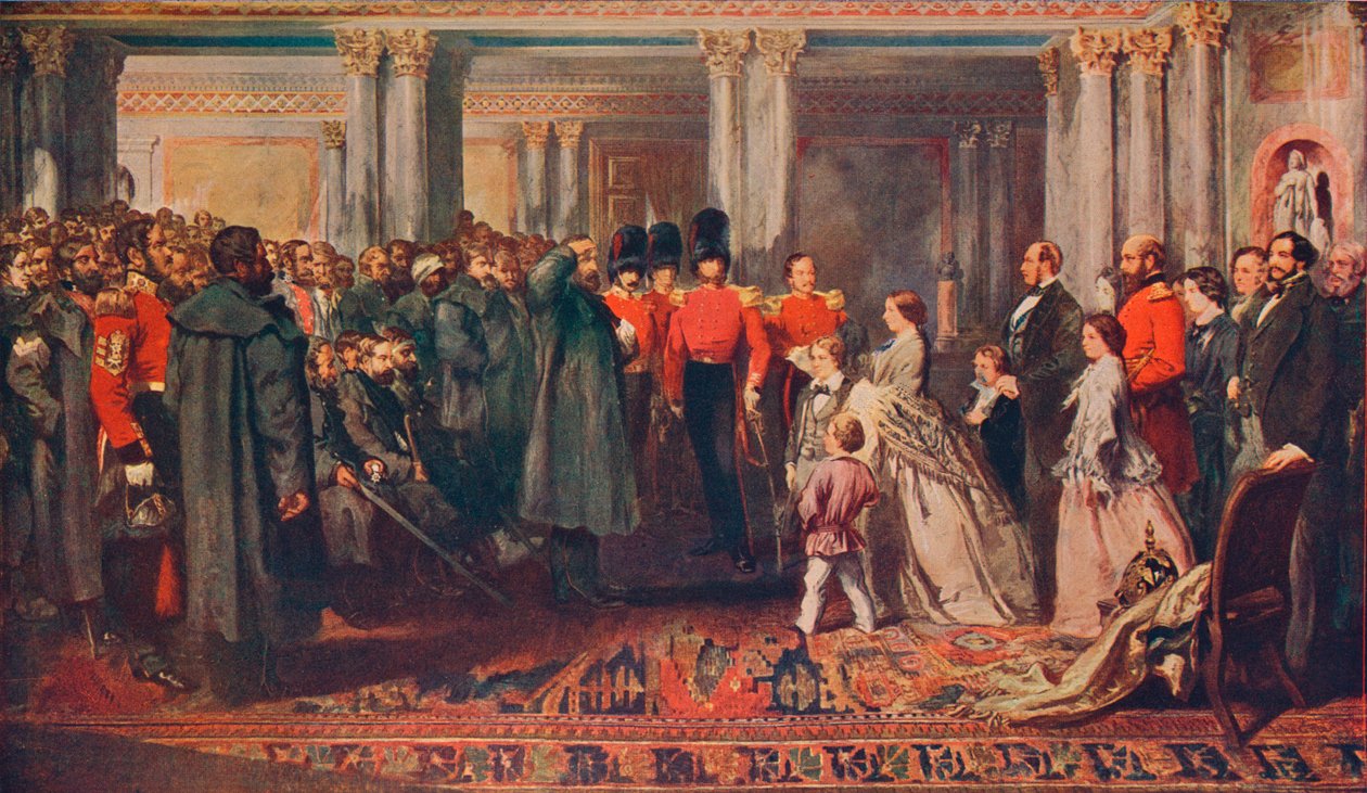 Dronning Victoria overrakte medaljer til vaktene etter Krim-krigen, 1856 1906 av W Bunney