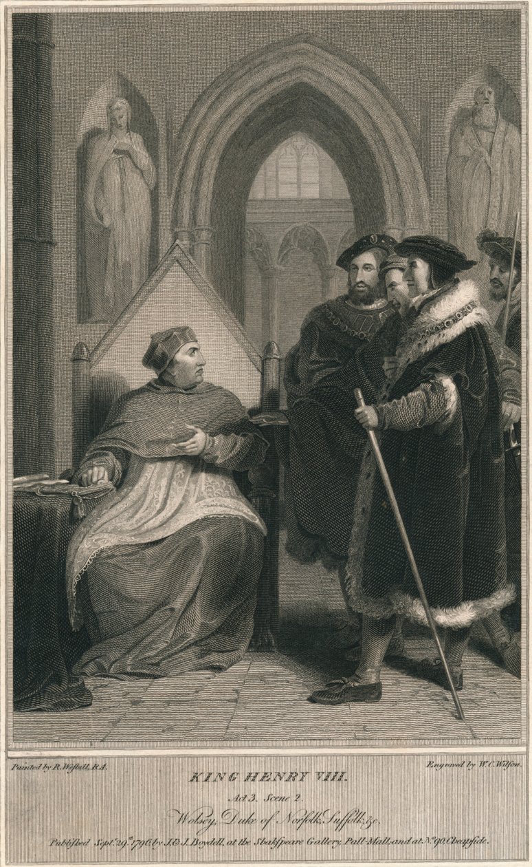 Kong Henrik VIII. Akt 3. Scene 2. Wolsey, Duke of Norfolk, Suffolk & c, 1796. av W. C. Wilson