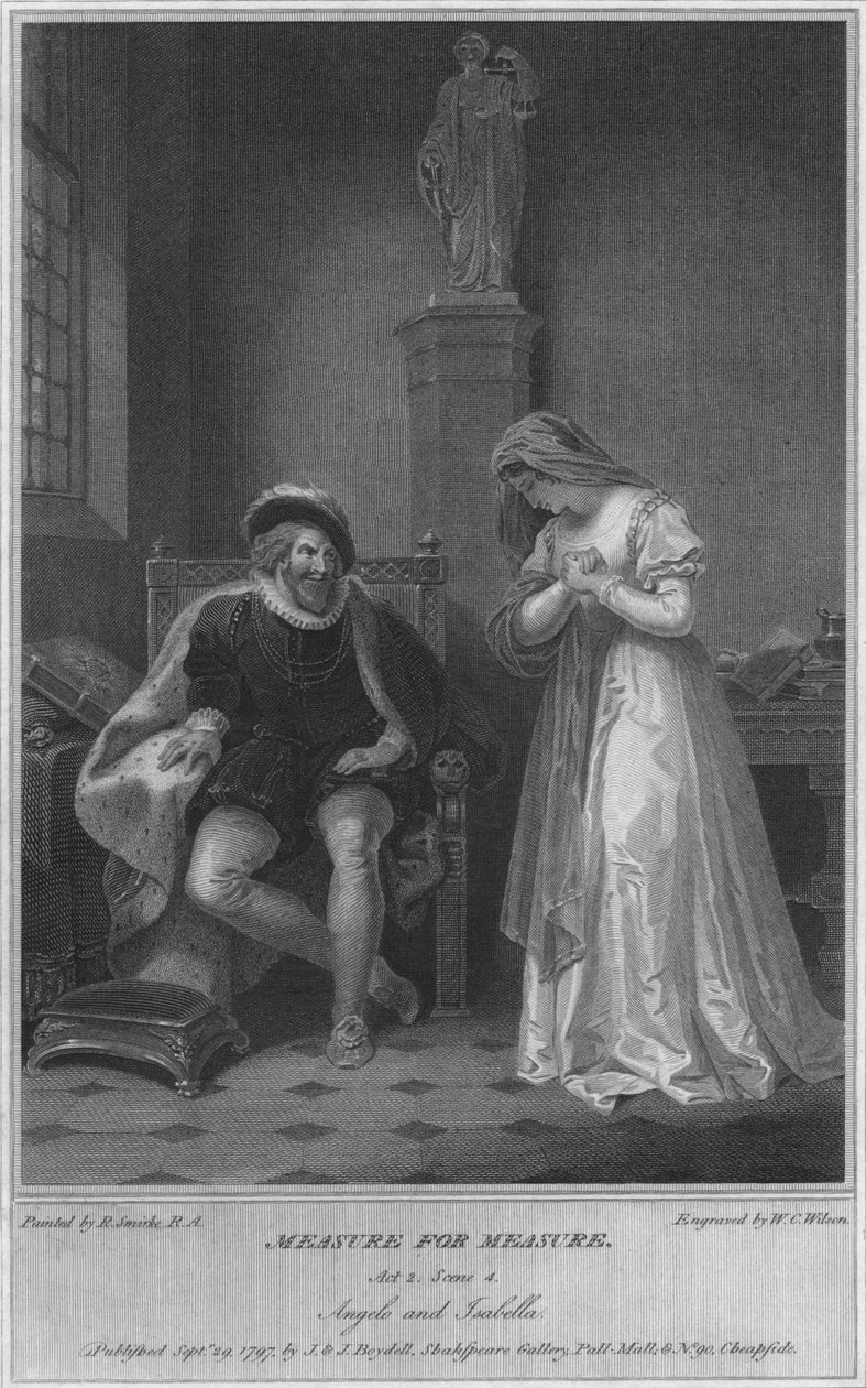 Mål for mål. Akt 2. Scene 4. Angelo og Isabella, 1797. av W. C. Wilson