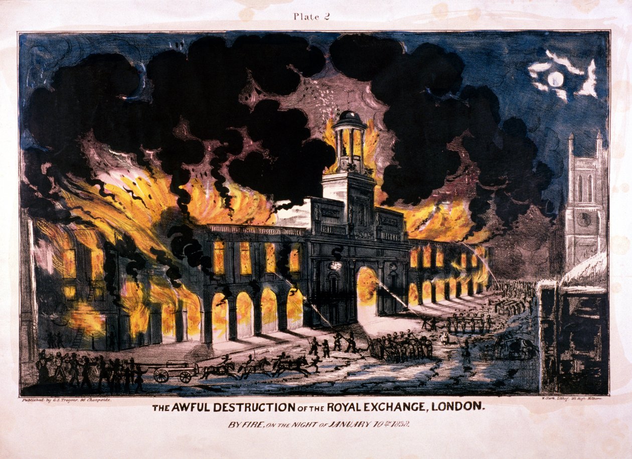 The Awful Destruction of the Royal Exchange 2nd fire, London, 1838 av W Clerk