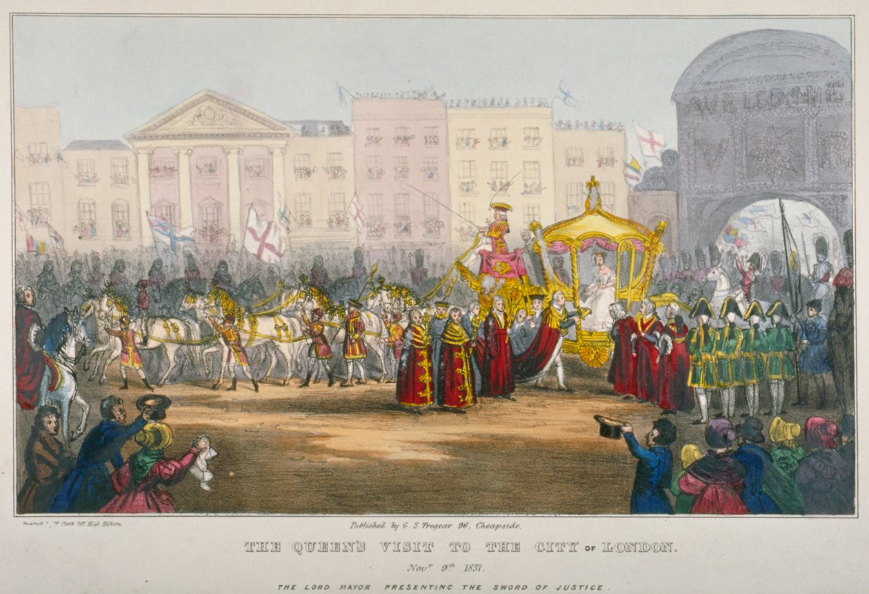 Utsikt over Temple Bar under dronning Victorias besøk i City of London i 1837 av W Clerk