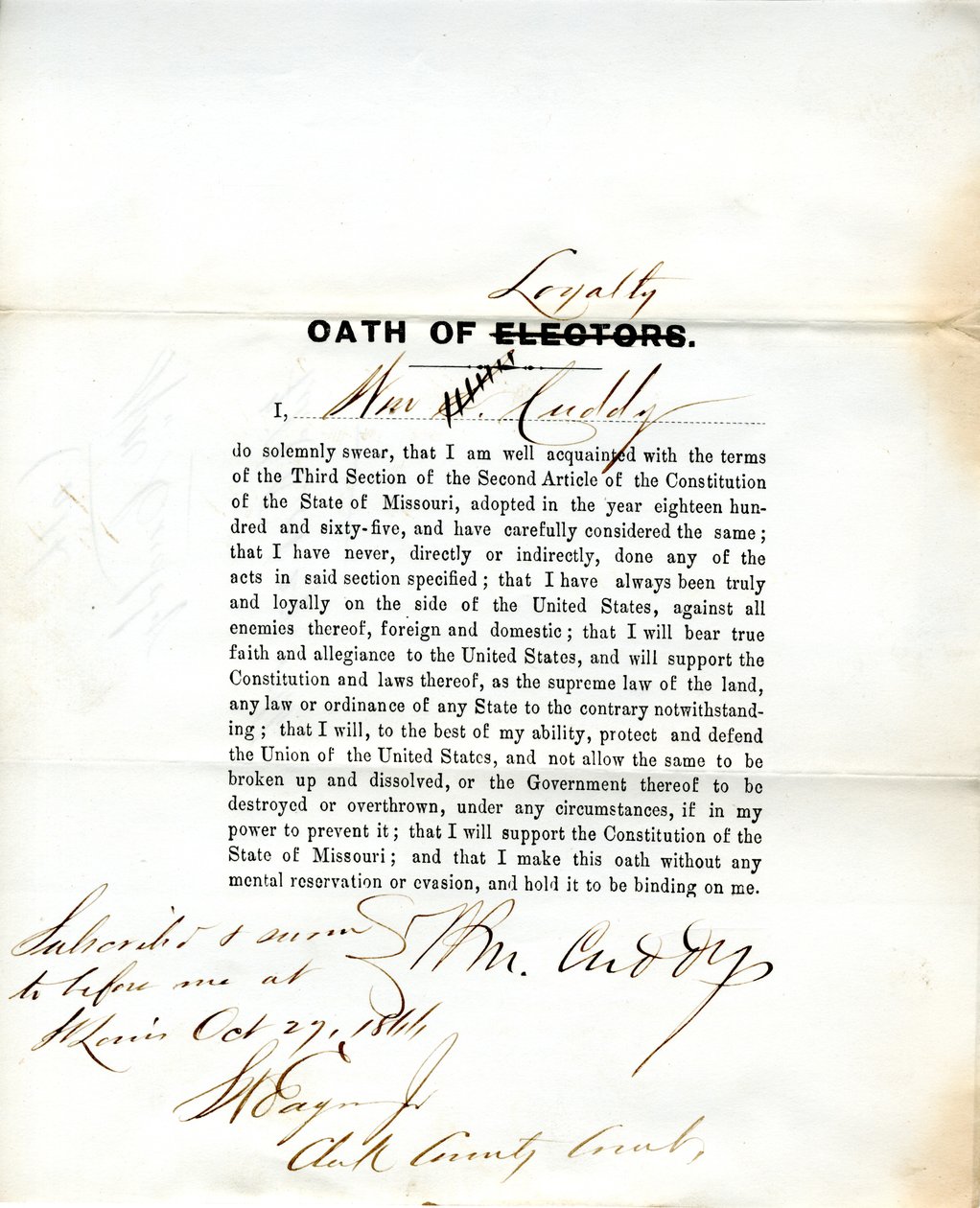 Lojalitet ed av Wm. Cuddy of Missouri, County of St. Louis av W. Cuddy
