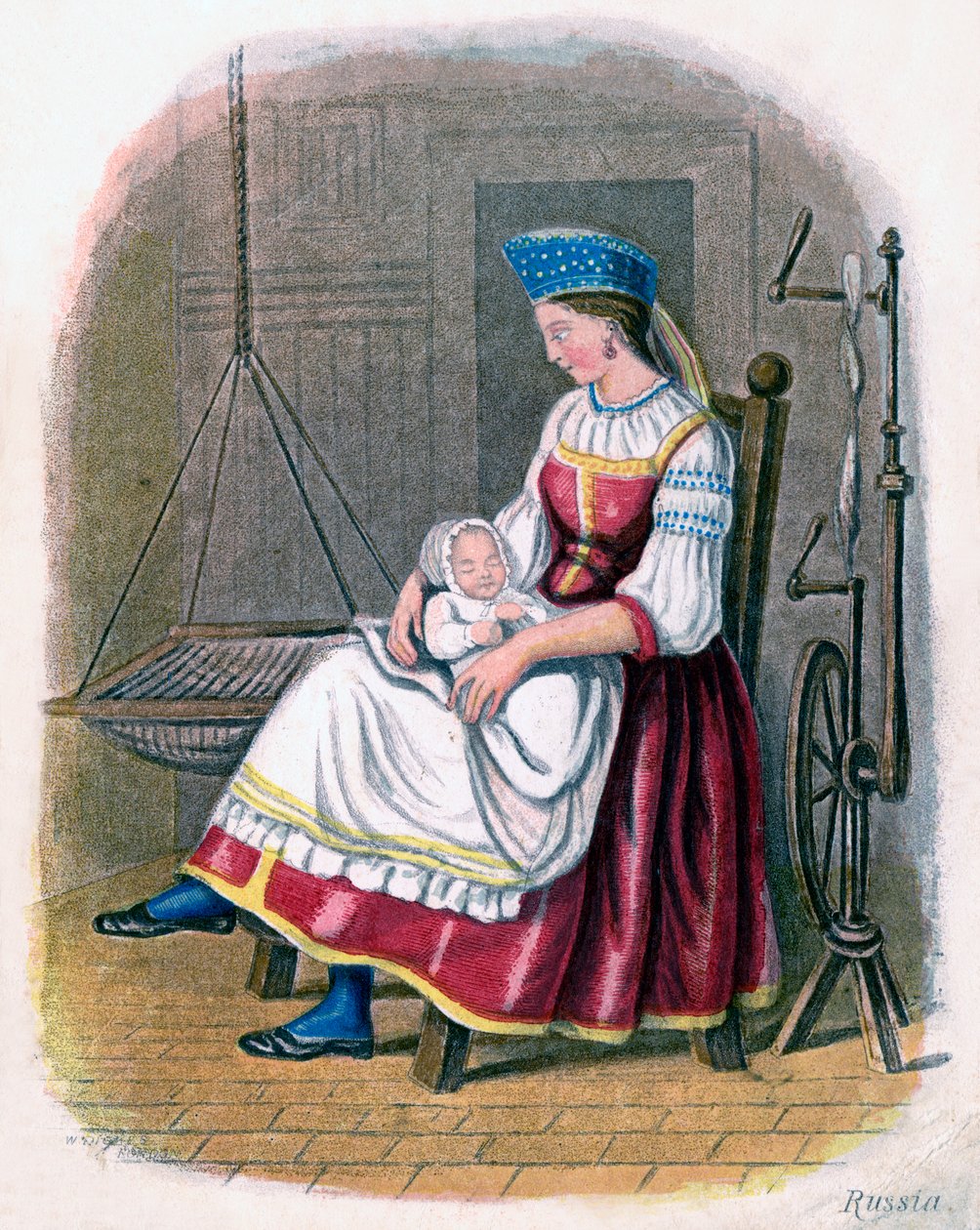 Russisk kvinne med baby, 1809. av W. Dickes