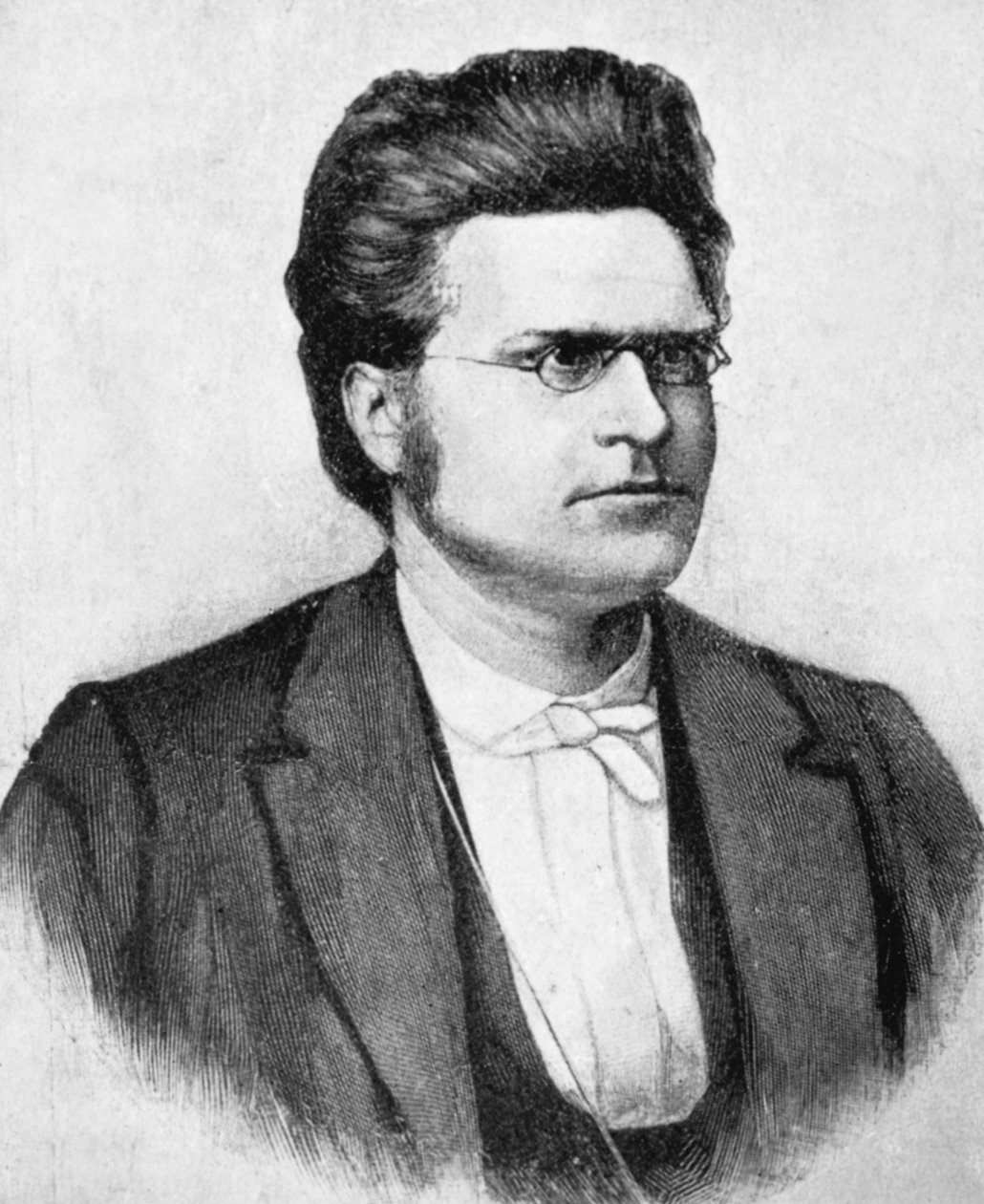 Portrett av Bjornstjerne Martinius Bjornson (1832-1910), norsk forfatter, poet og dramatiker, tresnitt etter fotografi av Budtz Mueller og co. av John Ward Dunsmore