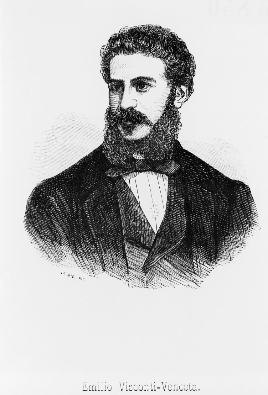 Portrett av Emilio, markis Visconti-Venosta (1829-1914), patriot, italiensk statsmann og diplomat som var senator og utenriksminister i kongeriket Italia av John Ward Dunsmore